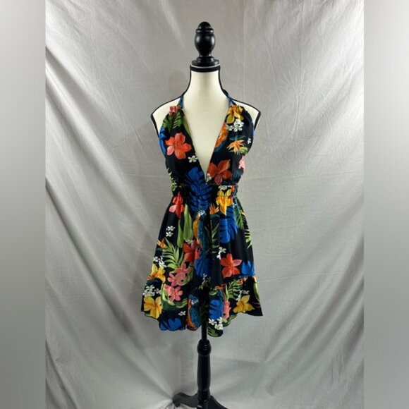 Floral Tropical Printed Halter Neck Tie Waist Dress - Picture 6 of 8